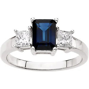 Blue Sapphire & Diamond Accented Ring