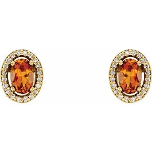 14K Yellow Natural Citrine & 1/10 CTW Natural Diamond Earrings