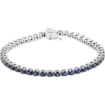 14K White Natural Blue Sapphire Line 7" Bracelet