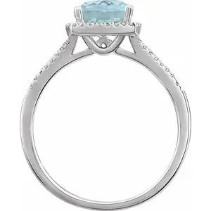 14K White Natural Aquamarine & 1/5 CTW Natural Diamond Ring