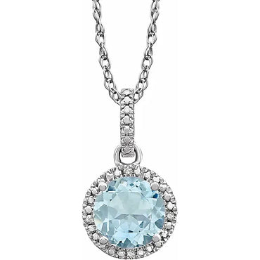 Sterling Silver Natural Aquamarine & .01 CTW Natural Diamond 18" Necklace