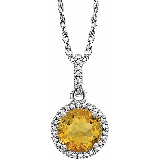 Sterling Silver Natural Citrine & .01 CTW Natural Diamond 18" Necklace