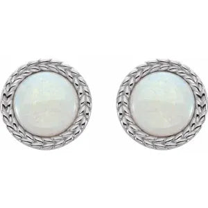14K White Natural White Opal Bezel-Set Leaf Earrings