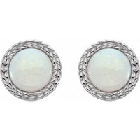 14K White Natural White Opal Bezel-Set Leaf Earrings