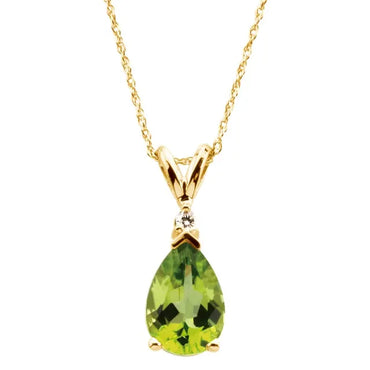 14K Yellow 10x7 mm Pear Peridot & .04 CT Diamond 18" Necklace