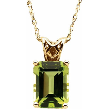 14K Yellow 8x6 mm Emerald Peridot Solitaire 18" Necklace