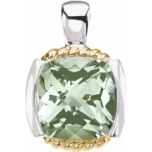 14K Yellow & Sterling Silver Natural Green Quartz Pendant