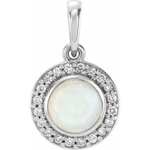 14K White Natural Opal & .08 CTW Natural Diamond Pendant