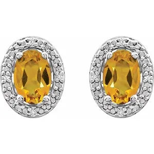 Sterling Silver Natural Citrine & .025 CTW Natural Diamond Earrings