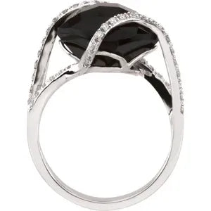 14K White Natural Onyx & 1/5 CTW Natural Diamond Ring