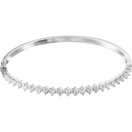 Sterling Silver 3 mm Round Cubic Zirconia Bangle 8" Bracelet