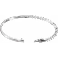 Sterling Silver 3 mm Round Cubic Zirconia Bangle 8" Bracelet