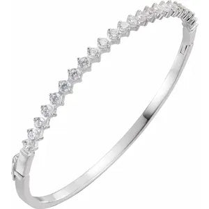 Sterling Silver 3 mm Round Cubic Zirconia Bangle 8" Bracelet