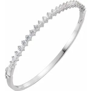 Sterling Silver 3 mm Round Cubic Zirconia Bangle 8