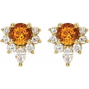 14K Yellow Natural Citrine & 1/6 CTW Natural Diamond Earrings