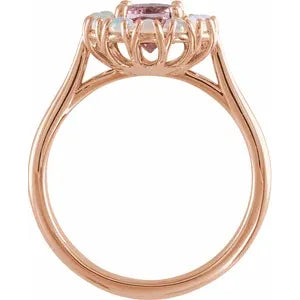 14K Rose Natural Morganite & Natural Ethiopian Opal Halo-Style Ring