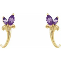 14K Yellow Natural Amethyst Floral J-Hoop Earrings