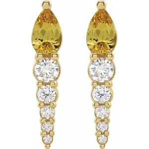 14K Yellow Natural Citrine & 1/4 CTW Natural Diamond Earrings