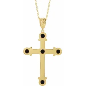 14K Yellow Natural Onyx Cross 16-18" Necklace