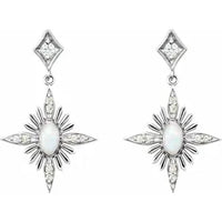 14K White Natural White Opal & 1/6 CTW Natural Diamond Celestial Earrings