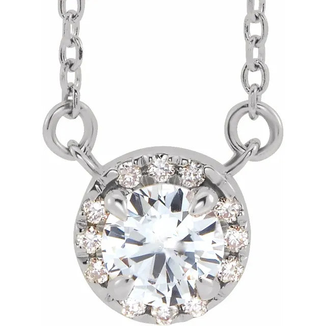 Platinum 4.5 mm Natural White Sapphire & .05 CTW Natural Diamond 16" Necklace
