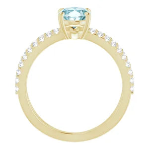 14K Yellow Natural Sky Blue Topaz & 1/3 CTW Natural Diamond Ring