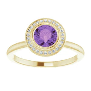 14K Yellow Natural Amethyst & .06 CTW Natural Diamond Ring