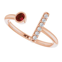 14K Rose Natural Mozambique Garnet & .05 CTW Natural Diamond Bar Ring