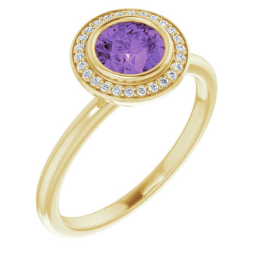 14K Yellow Natural Amethyst & .06 CTW Natural Diamond Ring