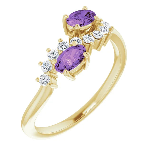 14K Yellow Natural Amethyst & 1/5 CTW Natural Diamond Ring