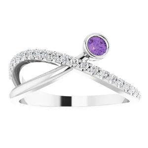 14K White Natural Amethyst & 1/5 CTW Natural Diamond Ring