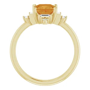 14K Yellow Natural Citrine & 1/5 CTW Natural Diamond Geometric Ring