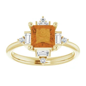 14K Yellow Natural Citrine & 1/5 CTW Natural Diamond Geometric Ring