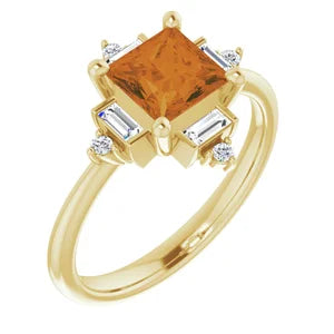 14K Yellow Natural Citrine & 1/5 CTW Natural Diamond Geometric Ring