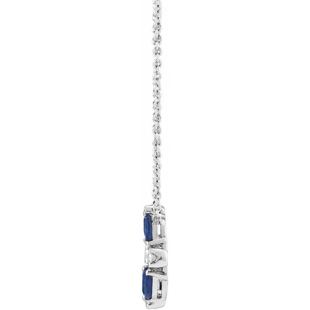 14K White Natural Blue Sapphire & 1/10 CTW Natural Diamond Circle 18" Necklace