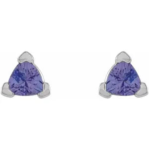 14K White 3 mm Trillion Natural Tanzanite V-Prong Earrings