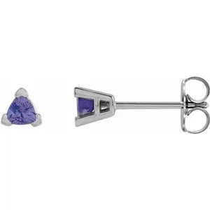 14K White 3 mm Trillion Natural Tanzanite V-Prong Earrings