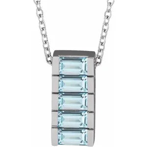 14K White Natural Sky Blue Topaz Channel-Set Bar 16-18" Necklace