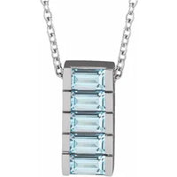 14K White Natural Sky Blue Topaz Channel-Set Bar 16-18" Necklace