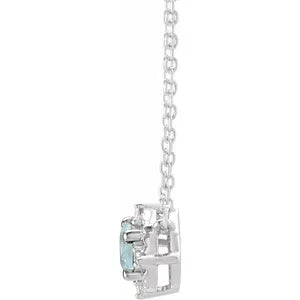 14K White Natural Aquamarine & .04 CTW Natural Diamond Halo-Style 18" Necklace