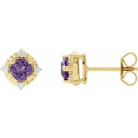 14K Yellow Natural Amethyst & .08 CTW Natural Diamond Halo-Style Earrings