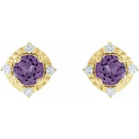 14K Yellow Natural Amethyst & .08 CTW Natural Diamond Halo-Style Earrings