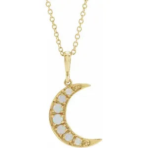 14K Yellow Natural White Opal Cabochon Crescent Moon 16-18