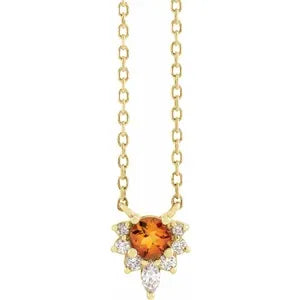14K Yellow Natural Citrine & .08 CTW Natural Diamond 18" Necklace