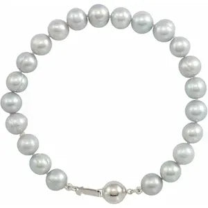 Sterling Silver Gray Cultured Freshwater Pearl 7 1/2" Bracelet