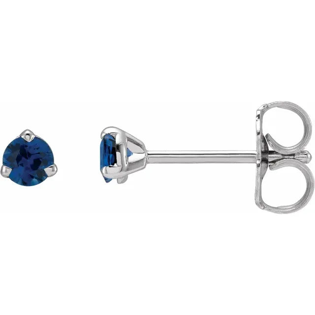 14K White 3 mm Natural Blue Sapphire Earrings