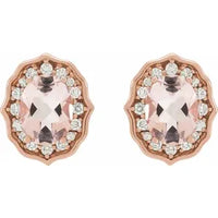 14K Rose Natural Peach Morganite & 1/3 CTW Diamond Earrings