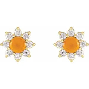 14K Yellow Natural Citrine & 1/8 CTW Natural Diamond Flower Earrings