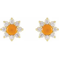 14K Yellow Natural Citrine & 1/8 CTW Natural Diamond Flower Earrings