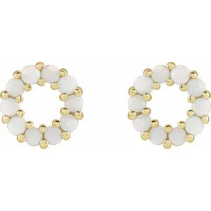 14K Yellow Natural White Opal Cabochon Earrings